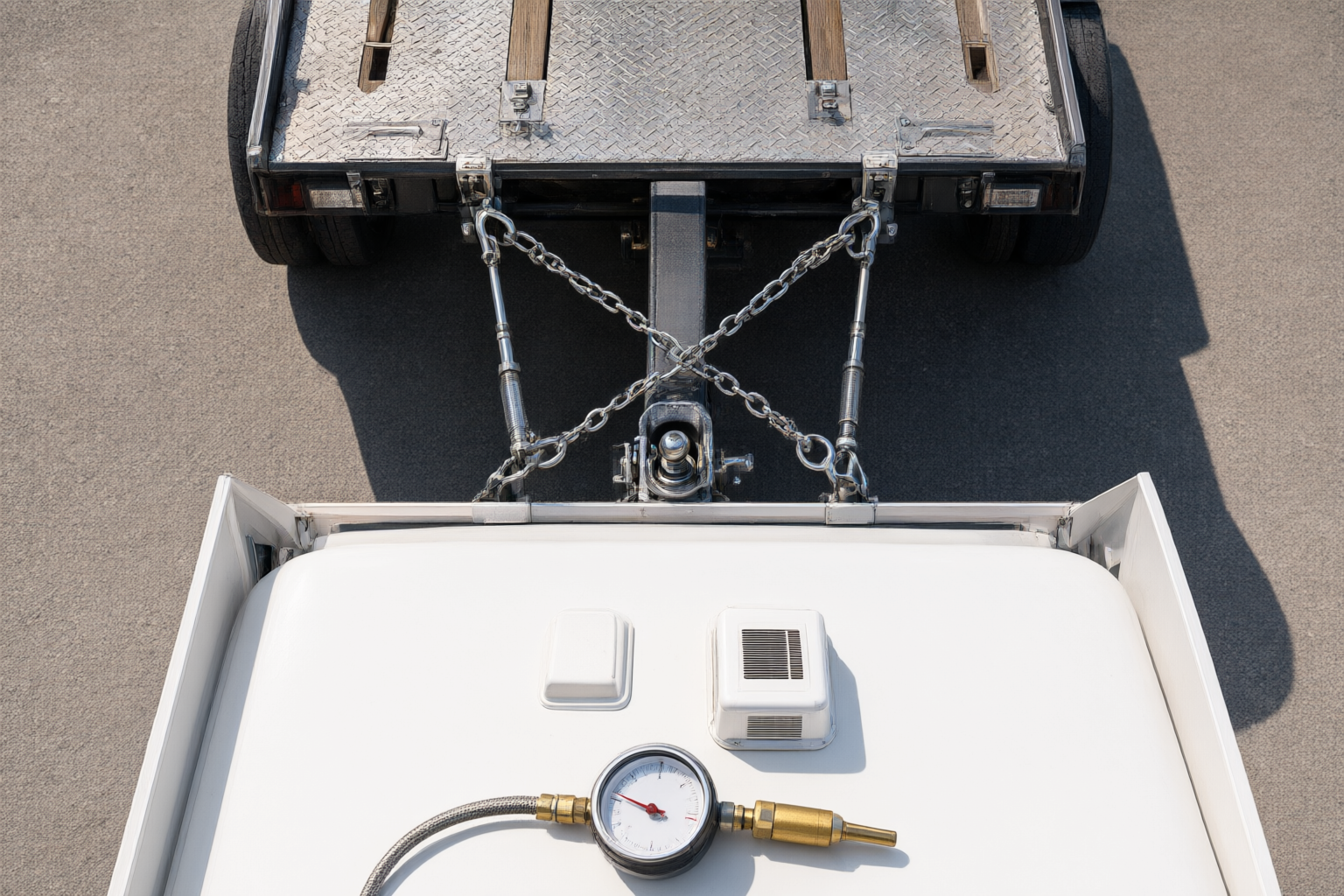 Food trailer properly hitched to towing vehicle